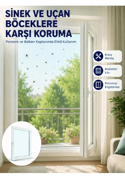 Pencere Ve Balkon İçin Tek Kanatlı Kolay Takılan Sineklik Çok Renkli
