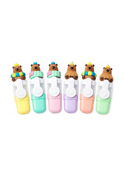 Sevimli Mini Fosforlu Keçeli Kalem-6lı Set-mini Ayıcık Başlıklı-fosfor02