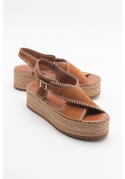 Luvishoes Bellezza Taba Süet Hakiki Deri Kadın Sandalet Taba