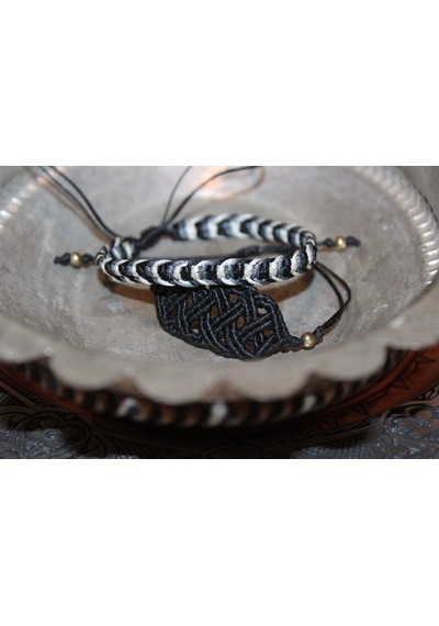 El Yapımı Mikro Makrome İkili Bileklik Siyah - Gri