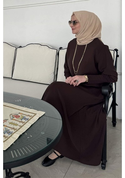 Rabia Şamlı Ela Modal Takım Kahve Çok Renkli