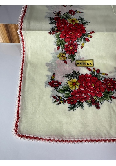 Eripek Oyalı Pamuk Tülbent- 05091 - 95 X 95 / Krem Kırmızı 10 Krem Kırmızı 10
