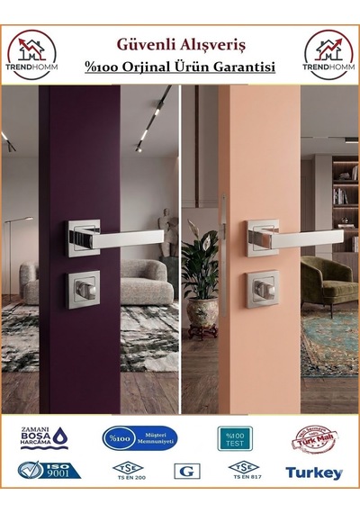 Trendhomm Lama Rozetli İç Oda Kapı Kolu - Nikel Saten - Wc Banyo