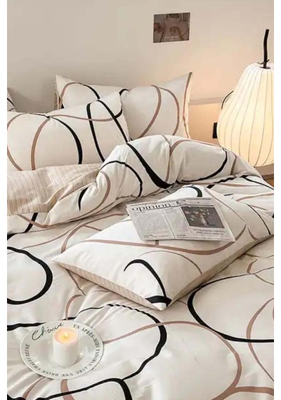 Eponj Home Kolay Ütülenir Nevresim Takımı Tek Kişilik Line Rondom Krem Krem