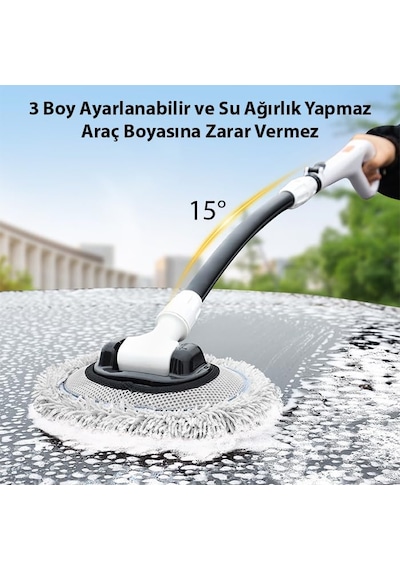 Ls-443 Teleskopik Mikrofiber Araba Yıkama Fırçası Uzun Saplı Fırçası Oto Mopu, Beyaz