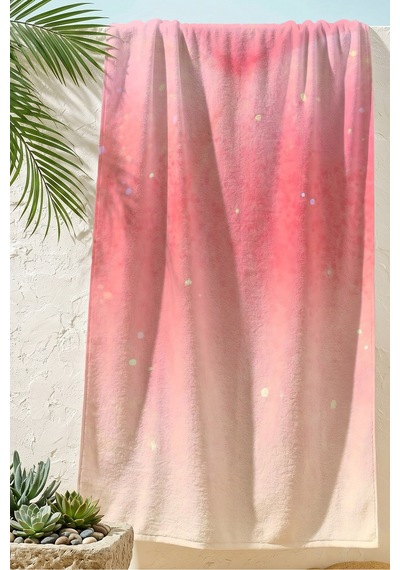 Pembe Degrade Estetik Plaj Havlusu - Minimalist Pastel Ombre Havuz Deniz Banyo Sahil Örtüsü Sessiz Tozu