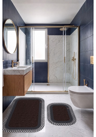 Banyo Paspası Takımı 70x110+50x70 Cm Dış Trikot Acı Kahve & Siyah