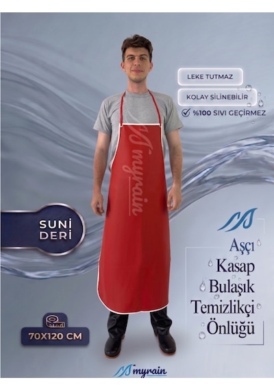 Suni Deri Su Geçirmez Bulaşıkçı Önlüğü Aşçı Önlüğü Kasap Önlüğü Temizlikçi Önlüğü Kırmızı