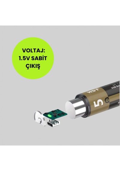 Usb Type-c Girişli Şarjlı Aa Lityum Pil 1.5v Sabit Çıkış 3200mwh 2'li Paket 31609144