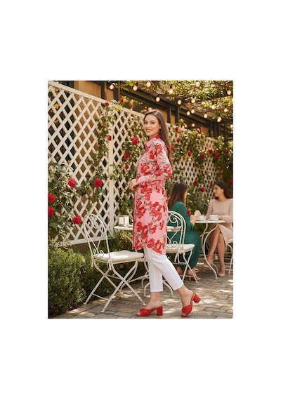 Polologin Butik Çiçek Desenli Uzun Gömlek Tunik - Pembe/kırmızı Pembe