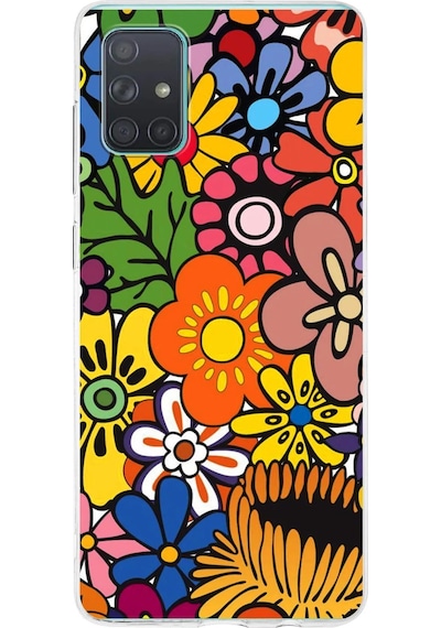 Samsung Galaxy A71 İle Uyumlu 1mm Slim Fit Retro Colors 2 Baskılı Şeffaf Kılıf Şeffaf