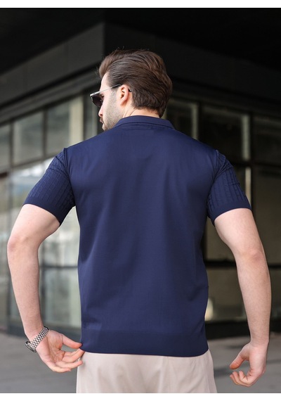 Madmext Lacivert Slim Fit Polo Yaka Triko Erkek Tişört E7472 Lacivert