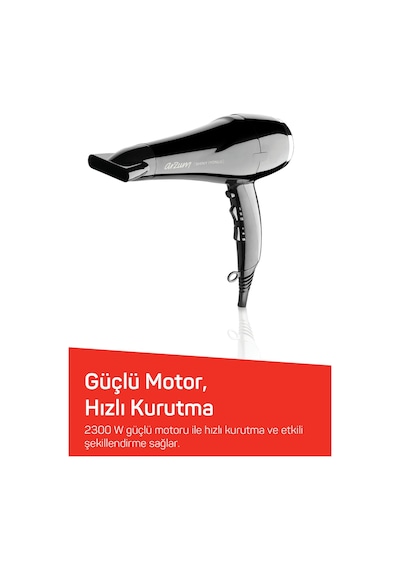 Arzum AR5007 Shiny İyonlu Saç Kurutma Makinesi, Difüzörlü Başlıklı, 2200W, Siyah
