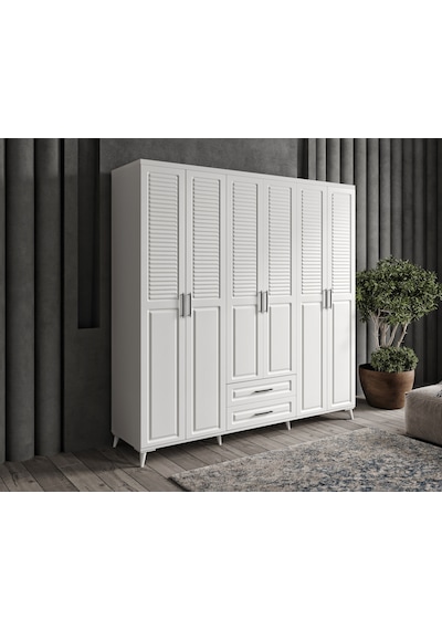 GuneyStore Sanat 6 Kapaklı Komple MDF Beyaz Gardırop GuneyStore Sanat 6 Kapaklı Komple MDF Beyaz Gardırop