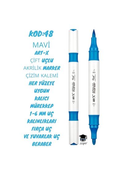 Art-x Çift Uçlu Akrilik Marker Çizim Kalemi Her Yüzeye Uygun Kalıcı Mürekkep 1-6 Mm Uç Kalınlıkları
