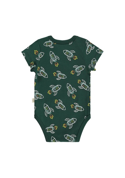 Civil Baby 3 Lü Roket Empirmeli Kısa Kol 0-36 Ay Çıtçıtlı Badi - Yeşil Çam Yeşili