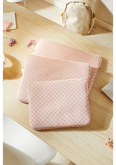 Ocean Home Textile Su İtici Leke Tutmaz Pembe Dama Desen Tablet Taşıma Çantası / Kılıfı 27 X 21 X 2 Cm Tablet Kılıfı