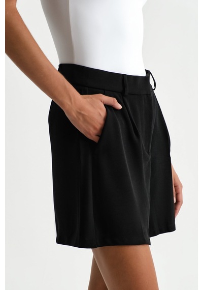 Açelyaokcu Premium Lowry Wide Leg Midi Boy Dokuma Şort Siyah