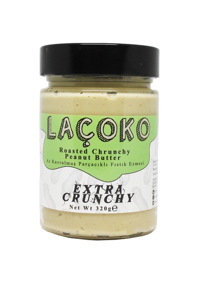 Laçoko Şekersiz Katkısız Glutensiz Vegan Az Kavrulmuş Çiğ Parçacıklı Extra Crunchy Fıstık Ezmesi 320 G