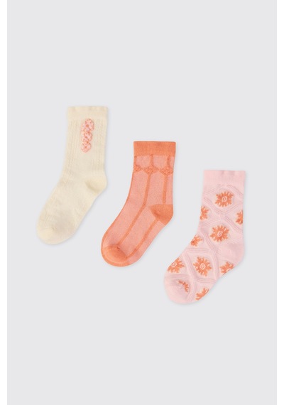 Panço Kız Çocuk Pembe 3'lü Soket Çorap 2612gk11006
