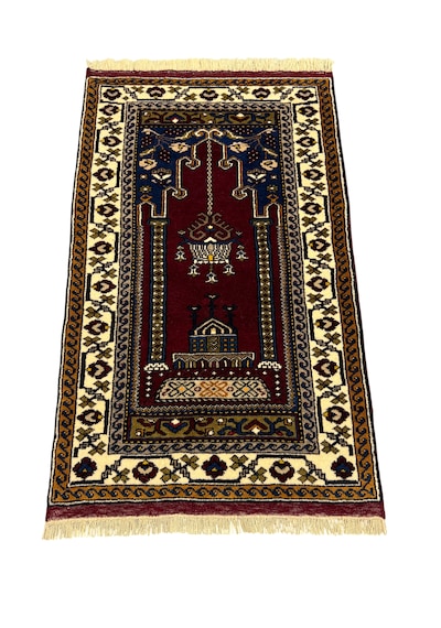 El Dokuma Sıfır Yahyalı Namazlık 80x130 Kök Boya %100 Yün Seccade Kırmızı