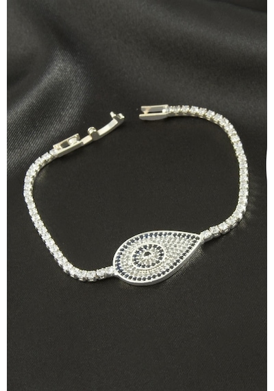 Oval - 279 - Zirkon Taşlı Çocuk Bileklik 16 Cm - Nazblsmm - Gümüş Rengi
