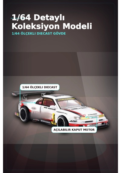 Kaido House 1/64 Diecast Nissan Silvia S13-r Circuit Spec V1 Metal Model Araba Bx-313374