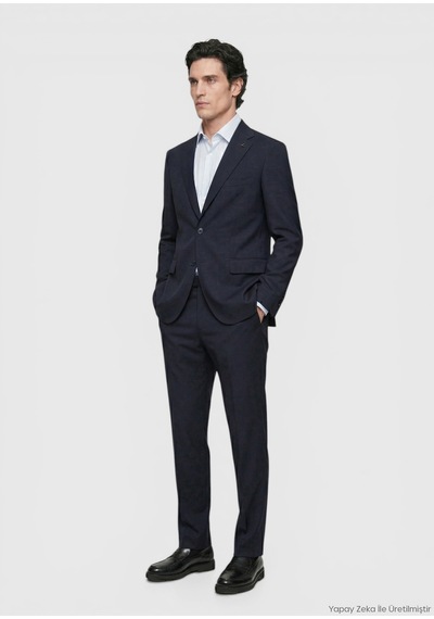 Ramsey Koyu Lacivert Düz Zeroweight Slim Fit Yün Karışımlı Takım Elbise