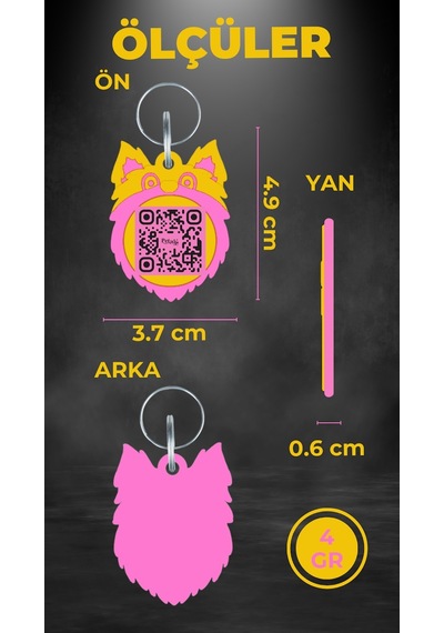 Petjoo 6.Skye Pembe-Sarı Qr'lı Köpek Künyesi
