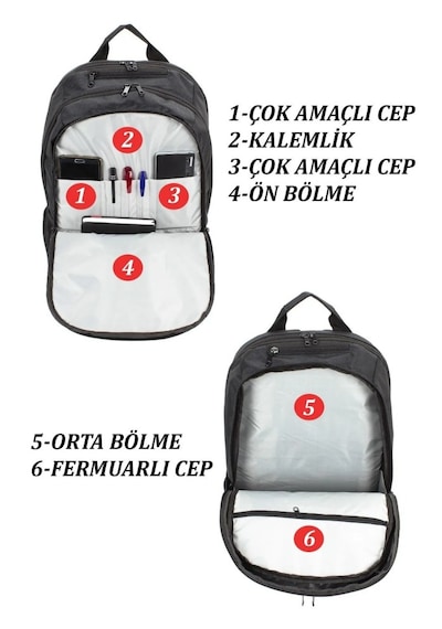 Case Club Büyük 17 İnç Laptop Gözlü Mat Destekli Çok Bölmeli Sırt Siyah