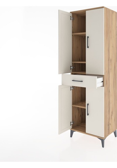 Hyperion Dolap 4 Raflı Tek Çekmeceli 4 Kapaklı 60x44x195 Çam-... Çam