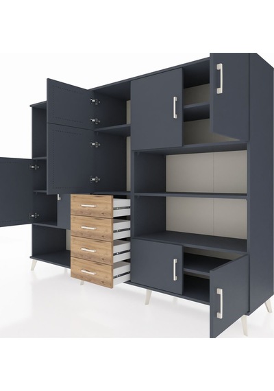 Hyperion Dolap 9 Raflı 4 Çekmeceli 8 Kapaklı 220x44x163 Antrasit- Antrasit-antrasit/çam Hyperion Dolap 9 Raflı 4 Çekmeceli 8 Kapaklı 220x44x163 Antrasit- Antrasit-antrasit/çam