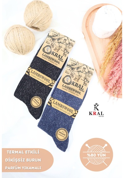 Kral Socks Thermal Etkili Lambswool Yünlü 2 Çift Kalın Kışlık Çorap  40-44 Kuzu Yünlü Turuncu