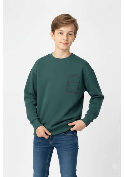 Baskı Detaylı Bisiklet Yaka Erkek Çocuk Sweatshirt-90914 Yeşil