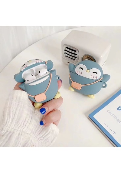 E2M Apple Uyumlu AirPods 1-2 KILIF CUTE PENGUEN MAVİ