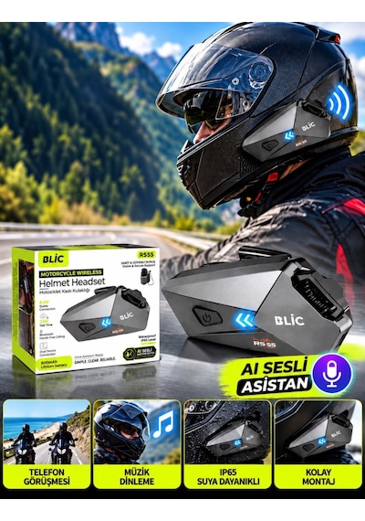 Blic Rs55 Bluetooth 6.0 Motosiklet Kask Kulaklığı 800 Mah Batarya, Aı Sesli Asistan Destekli