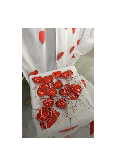I Love You Baskılı Kalpli Sosyete Şekeri 20 Adet Lolipop 14 Şubat Sevgili Hediye
