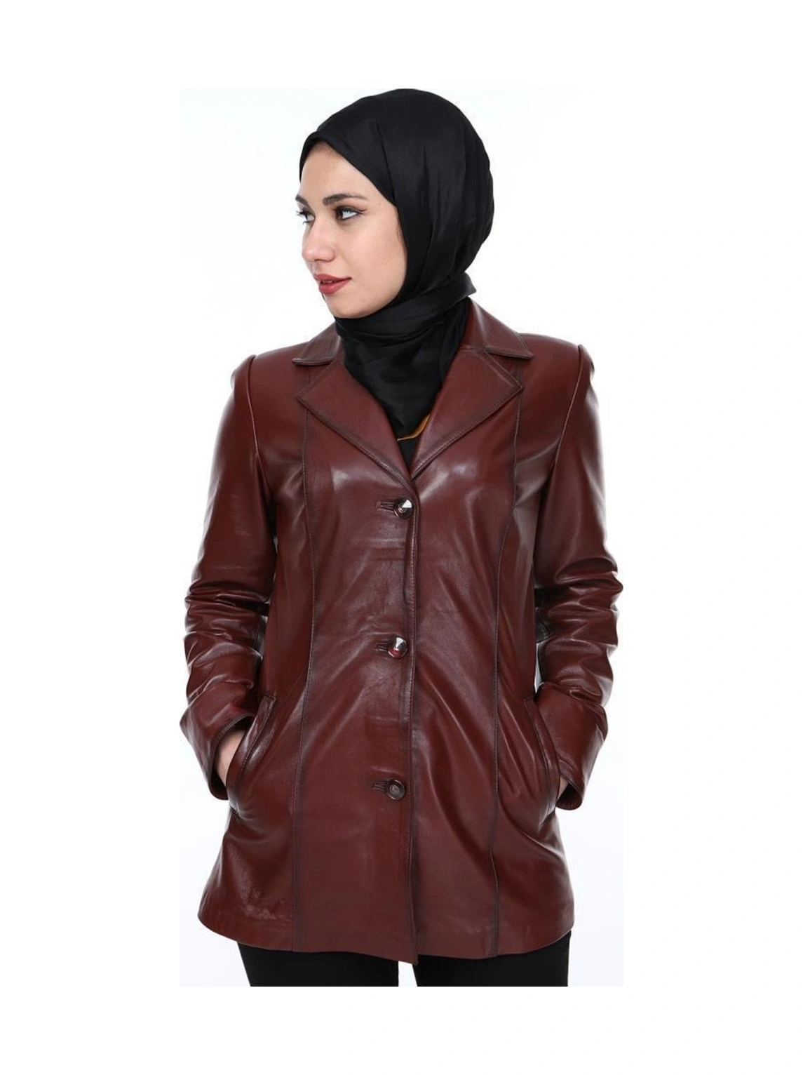 Deriwork Hakiki Kuzu Derisi Bordo Önden Düğmeli Kadın Ceket Bordo