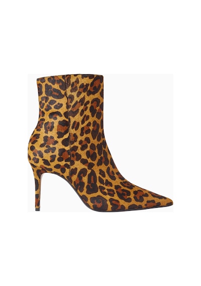 Schutz City Natural 85 Leopar Baskılı, Dana Kuzu Derisi Sivri Burun Lüks Topuklu Bot Kahverengi