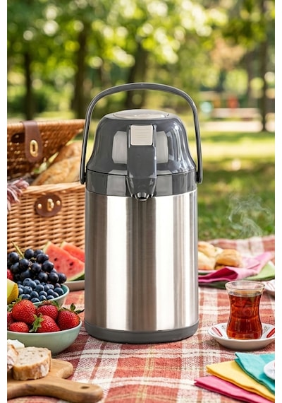 Porsima 2007-1 Çift Katmanlı Paslanmaz Çelik Termos Çay Termosu Su Termosu 2,5lt Inox - Siyah