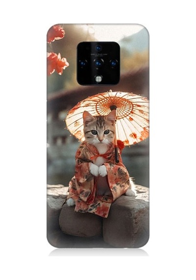 Tecno Camon 16 Uyumlu Geyşa Kıyafetli Kedi Desenli Silikon Kılıf