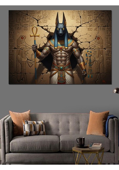 Antik Mısır Tanrısı Anubis Dekoratif Kanvas - Mdf Ahşap Tablo