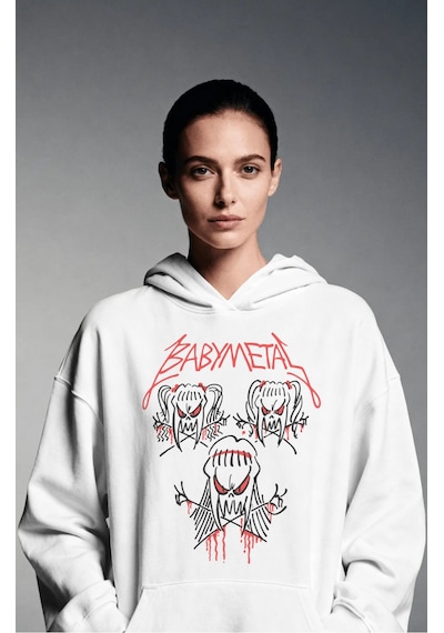 Sevbano Baby Metal Rock Metal Müzik Grubu Sırt Baskılı Unisex Oversize Pr beyaz