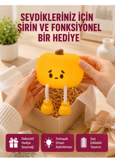 Şarjlı Pumpkin Led Masa Lambası Zamanlayıcılı Dokunmatik Yeni Nesil Sarı