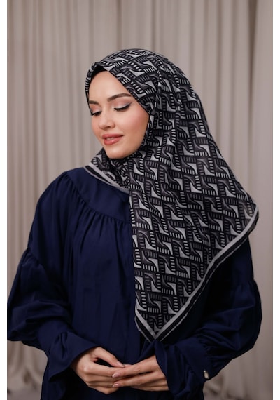 Mimiyum D S Model Soft Eşarp Siyah Gri Çok Renkli