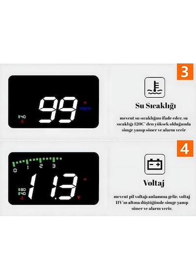 Araç Hız Göstergesi Dijital Ekran ,voltaj Su Sıcaklığı ,yansımalı Göstergeli , Obd2 Hud