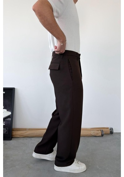 Kahverengi Dokulu Basic Kumaş Pantolon Kahverengi Kahverengi Dokulu Basic Kumaş Pantolon Kahverengi