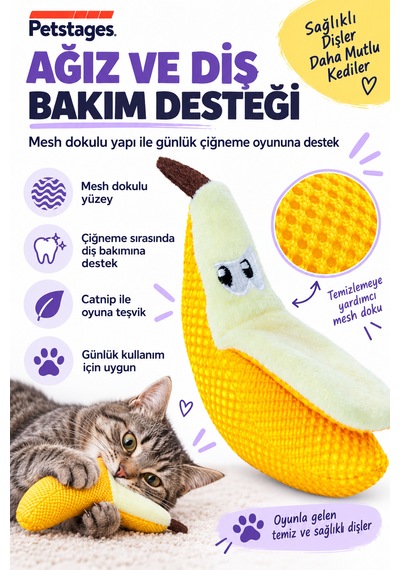 Petstages Dental Banana Kedi Nanesi İçeren Diş Temizleyici Muz Oyuncak