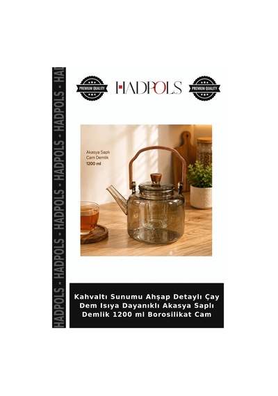 Kahvaltı Sunumu Ahşap Detaylı Çay Dem Isıya Dayanıklı Akasya Saplı Demlik 1200 Ml Borosilikat Cam Şeffaf