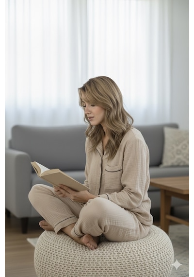Varol %100 Pamuk Müslin Kadın Pijama Takımı - Bej Bej